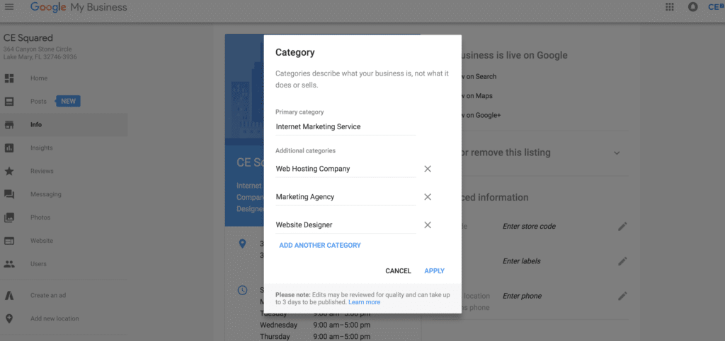 Adding Categories to Your Google Listing